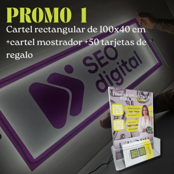 PROMO 1 - Cartel Rectangular + Cartel Mostrador + 50 Tarjetas de Regalo